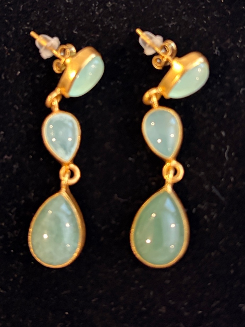 New Gold-Tone Teardrop Dangle Earrings with Mint Green Stones